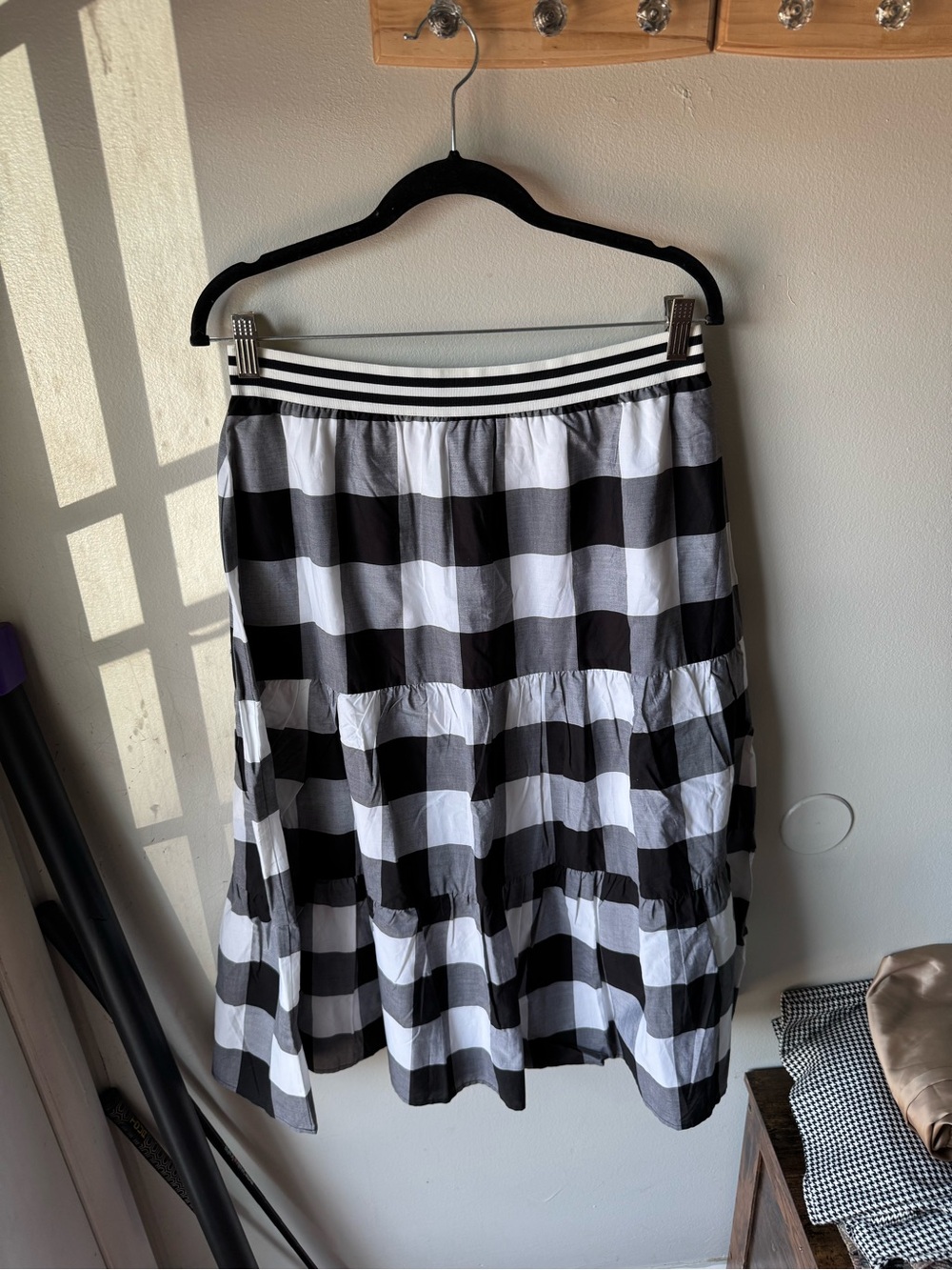 NWT Talbots Black & White Gingham Tiered Midi Skirt - Size Medium